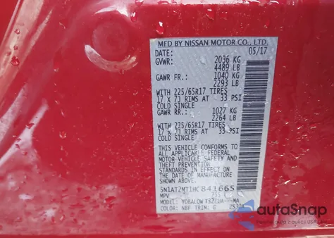 2017 Nissan Rogue Sv from USA, damaged, VIN 5N1AT2MT1HC841665